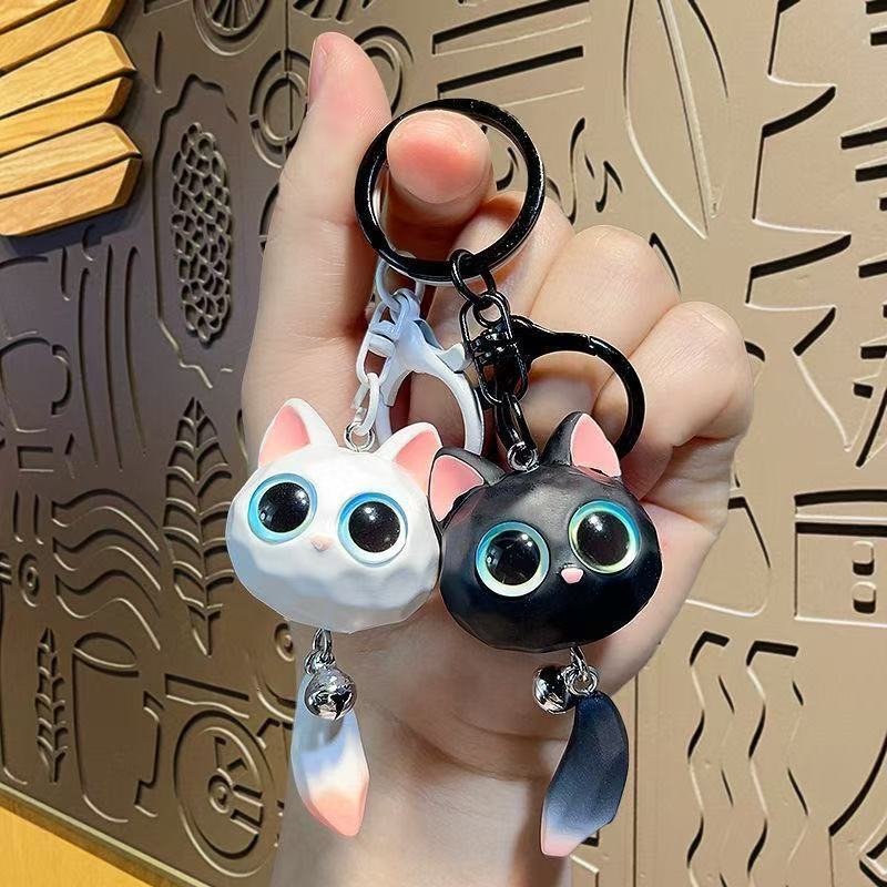 Big-Eyed Cat Backpack Pendant Cat Head and Tail Keychain Accessory Bag Decoration Pendant Student Birthday Gift