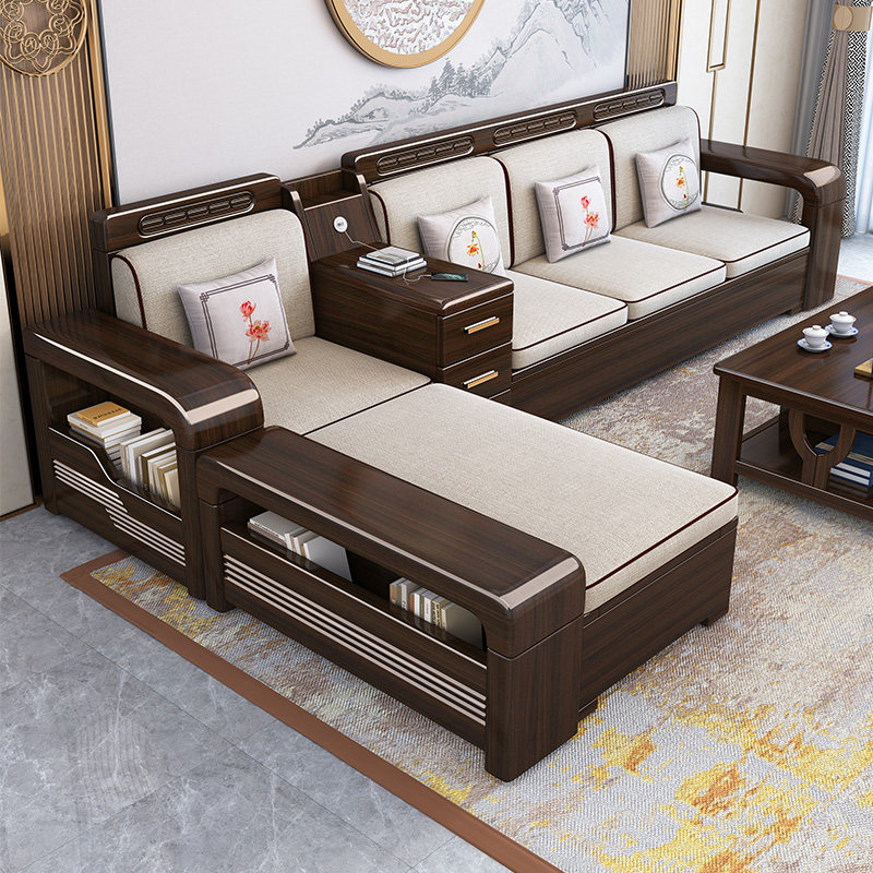 Purple gold sandalwood solid wood sofa all solid wood modern minimalist home living room chaise storage sofa new Chinese furniture