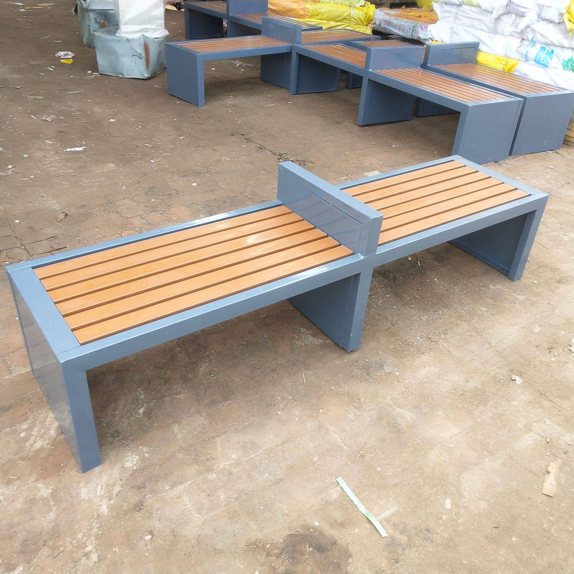 Outdoor Lounge Chair Galvanized Material Benches Outdoor Leisure Park Chair Square Cell Plastic Wood Chair Seat-Taobao