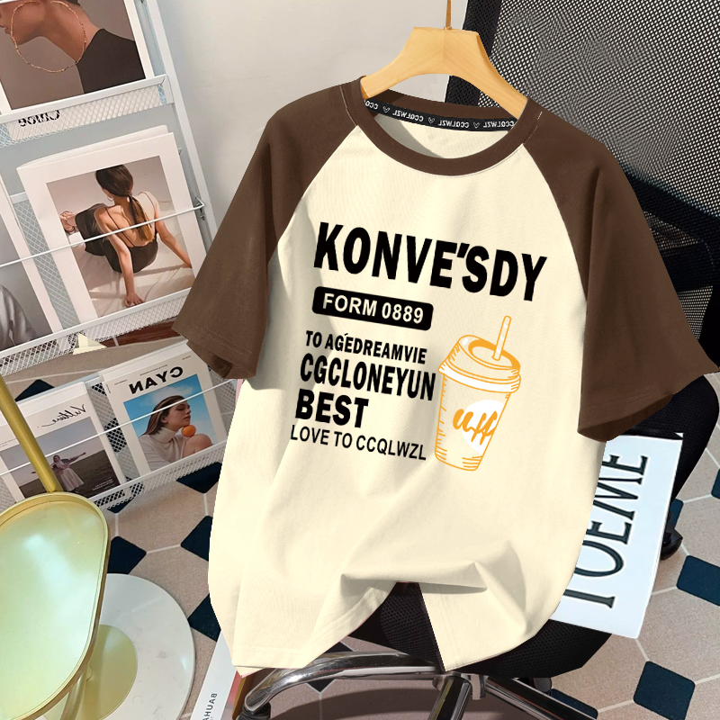 Heavy Weight Pure Cotton American-Style Raglan Short-Sleeved T-Shirt for Women 2024 New Loose Oversize Half-Sleeved Bottoming Shirt Top