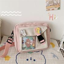 Cute canvas bag for women 2021 new style Japanese girl contrasting color small square bag cartoon student shoulder crossbody bag trendy