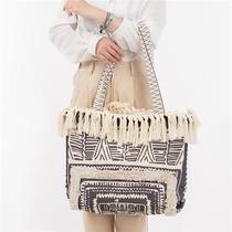 Tassel Canvas Bag Large Capacity Womens European and American Cross-Border Tote Bag Womens Beach Vacation Shoulder Beach Bag