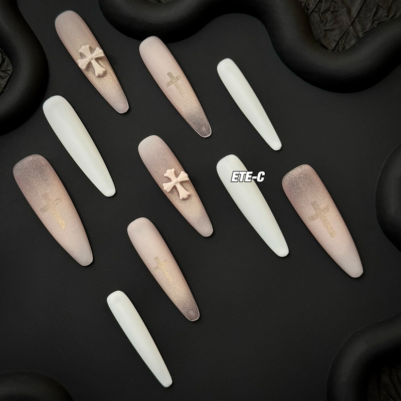 C+ Nun Prayer Subculture New European and American Niche High-End Heavy-Duty Medium-Long Style Nail Art Wearable Nails Hot Girl Handmade C+ Nun Prayer Subculture New European and American Niche High-End Heavy-Duty Medium-Long Style Nail Art Wearable Nails Hot Girl Handmade