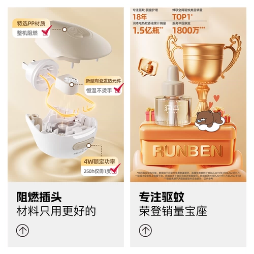 [88VIP Live Room] Электрическое средство от комаров Runben, жидкость в стиле маленького бурого медведя и классическая зеленая бутылка, 4 жидкости, 1 устройство