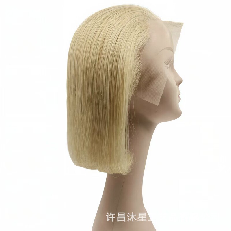 Trendy 613 Color Xuchang Short Hair Lace Front Human Hair Wig 13X4 Straight Light Platinum Blonde Perm Dye