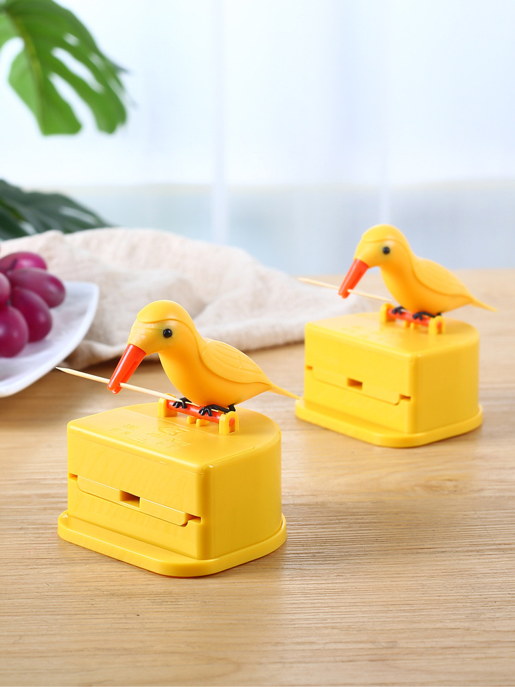 Press-pressure small bird toothpick cylinder net red hominin automatic pop-up toothpick box fumbling and cute cartoon small bird toothpick tank-Taobao