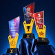 New Crystal Trophy with Creative Metal Five-Pointed Star Design for Company Units to Honor Outstanding Employees and Annual Meeting Champions