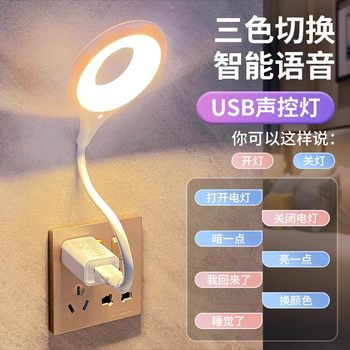 Artificial Intelligence Voice-Controlled Desk Lamp, USB Voice-Activated Lamp, Sensor Lamp, Led Plug-In Night Light, Integrated Bedside Lamp, Plug-In, Voice-Activated Wake-Up, Learning Assistant, Convenient, Dedicated for Night Use