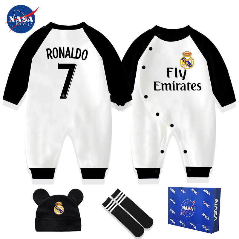 Spring and Autumn Newborn Baby Football Jersey Cardigan Baby Long-Sleeved Jumpsuit Cristiano Ronaldo Messi Pure Cotton Class a Champions League Portugal Spring and Autumn Newborn Baby Football Jersey Cardigan Baby Long-Sleeved Jumpsuit Cristiano Ronaldo Messi Pure Cotton Class a Champions League Portugal