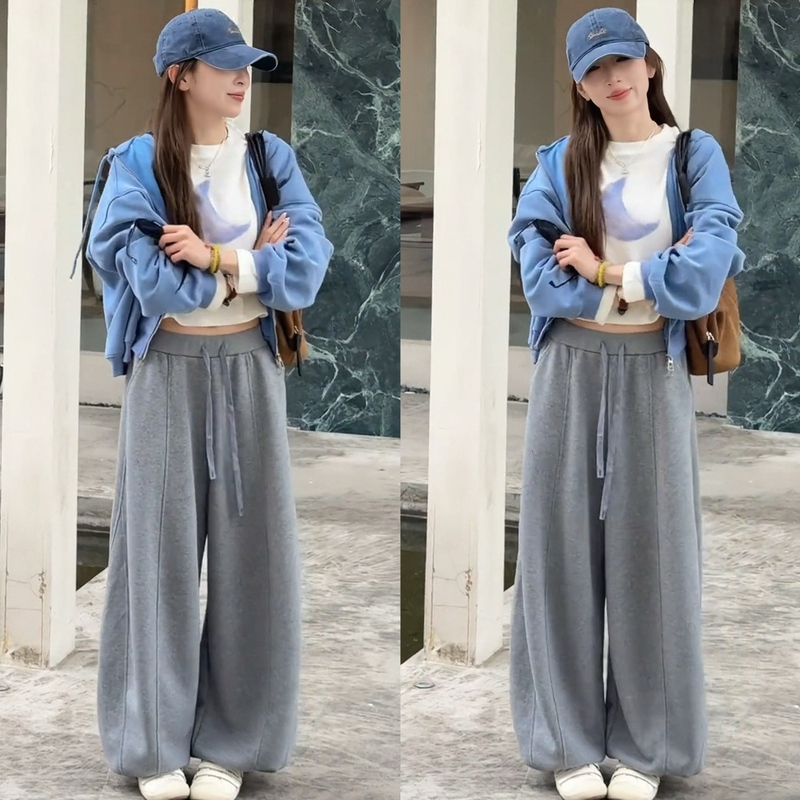 Autumn and Winter Ootd Relaxed Style Outfit Set Korean Style Lazy Loose Hooded Sweatshirt Jacket Casual Sweatpants Two-Piece Set