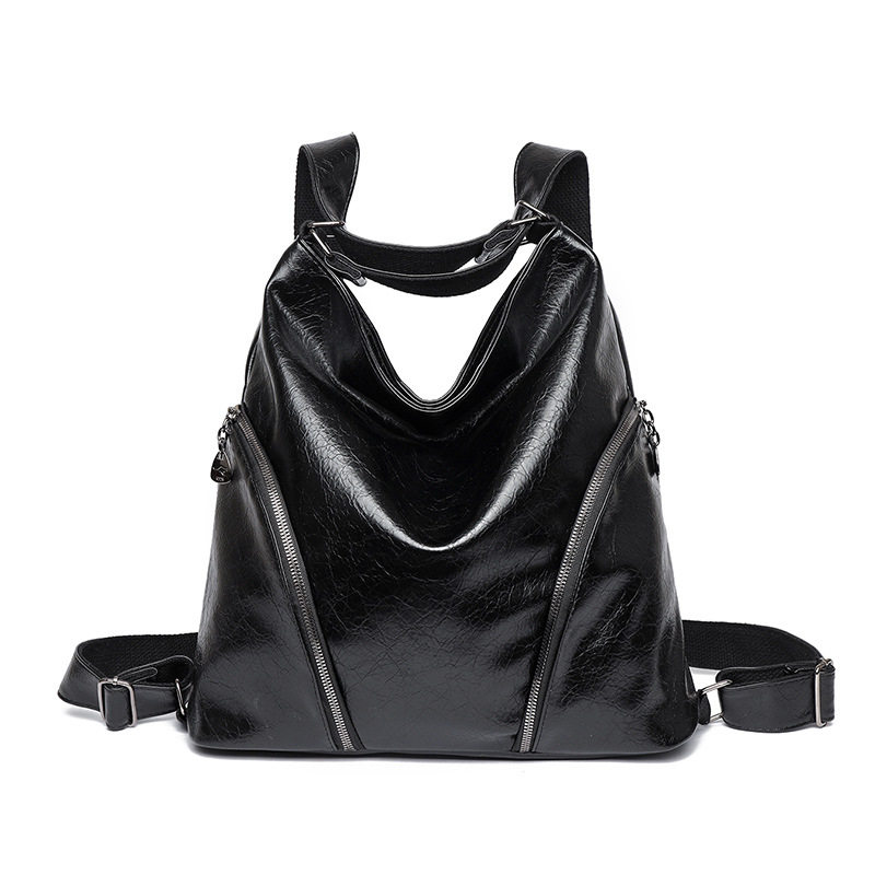 Capacious retro leather phone bag with zipper, backpack