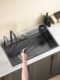 Raindance Waterfall Nano Sus304 Stainless Steel Sink Kitchen Countertop Upper, Middle and Lower Vegetable Basin Left Side Drainage Large Single Tank