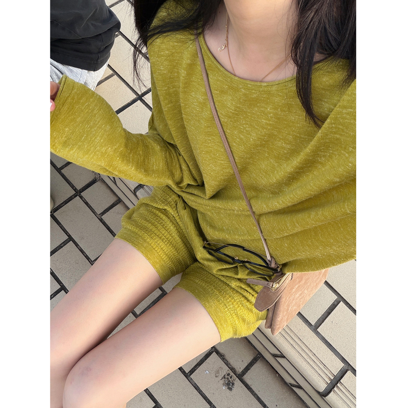 Isaro Uu Self-Designed High Line~ Snowflake Mixed Color Hemp Fine Wool Lazy Pullover T-Shirt Cardigan Shorts