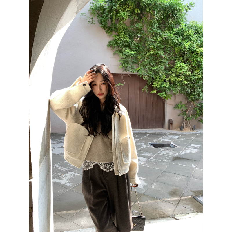 Isaro Uu Wool Tweed Custom-Dyed Two-Tone Jacket~ Casual Large Pocket Drop Shoulder Loose Jacket