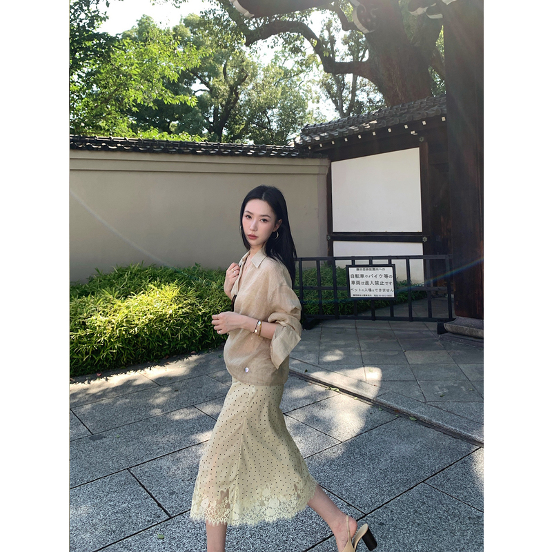 Isaro Uu Patchwork Aesthetic Lace Retro Polka Dot Skirt~Relaxed Fit Thin Elastic Waist Custom-Dyed Printed Half Skirt Isaro Uu Patchwork Aesthetic Lace Retro Polka Dot Skirt~Relaxed Fit Thin Elastic Waist Custom-Dyed Printed Half Skirt