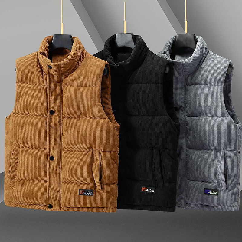 New Autumn and Winter Men's Corduroy Stand-Collar Cotton Vest, Fashionable Casual Versatile Outerwear Men's Sleeveless Jacket