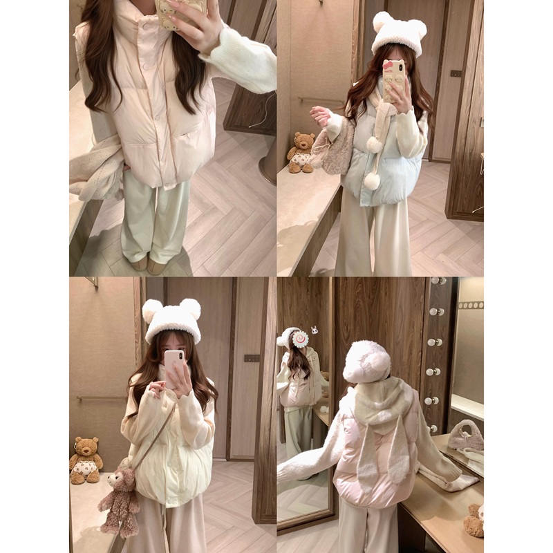 Kunmi Puff Lazy Sweetheart Three-Color Stand Collar down Vest Women's Winter Petite Vest Jacket