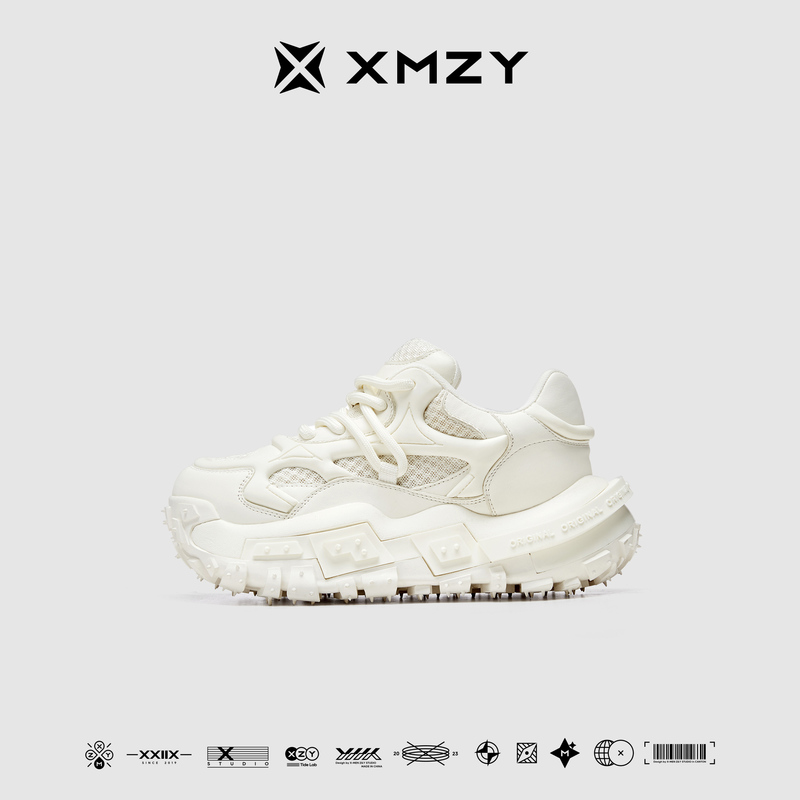 Xmzy 2026 Spring New Original Genuine Leather Hollow Design Breathable White Sneakers Thick Sole Height-Increasing Dad Shoes for Women