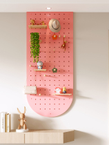 Nordic style porch hanging board solid wood hole board wooden custom wall decorative partition storage rack storage rack into the home