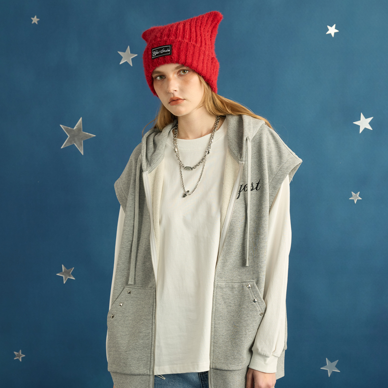 Gost Basic Embroidered Hooded Loose Sweatshirt Sleeveless Vest Layered Cardigan Jacket Vest