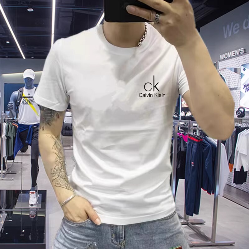 2025 Summer High-End Short-Sleeved T-Shirt for Men, Slim-Fitting Half-Sleeved Pure Cotton Fashionable Round-Neck Solid Color Casual Men's Top