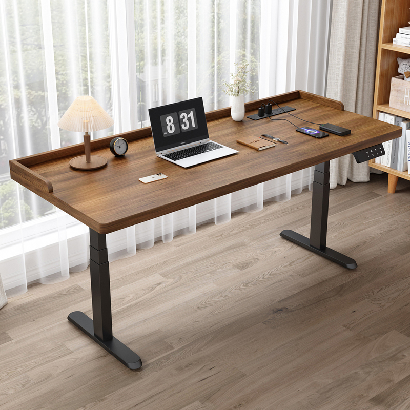 Solid Wood Electric Adjustable Desk for Home Office and Study, with Edge Protection to Prevent Items from Falling, Intelligent Height Adjustment, and Can Be Used as a Computer Desk