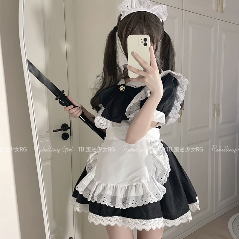 クリームココア*日本の柔らかくてかわいい大きなリボンロリータメイド服かわいいコスコスチュームベルスイートガールドレス