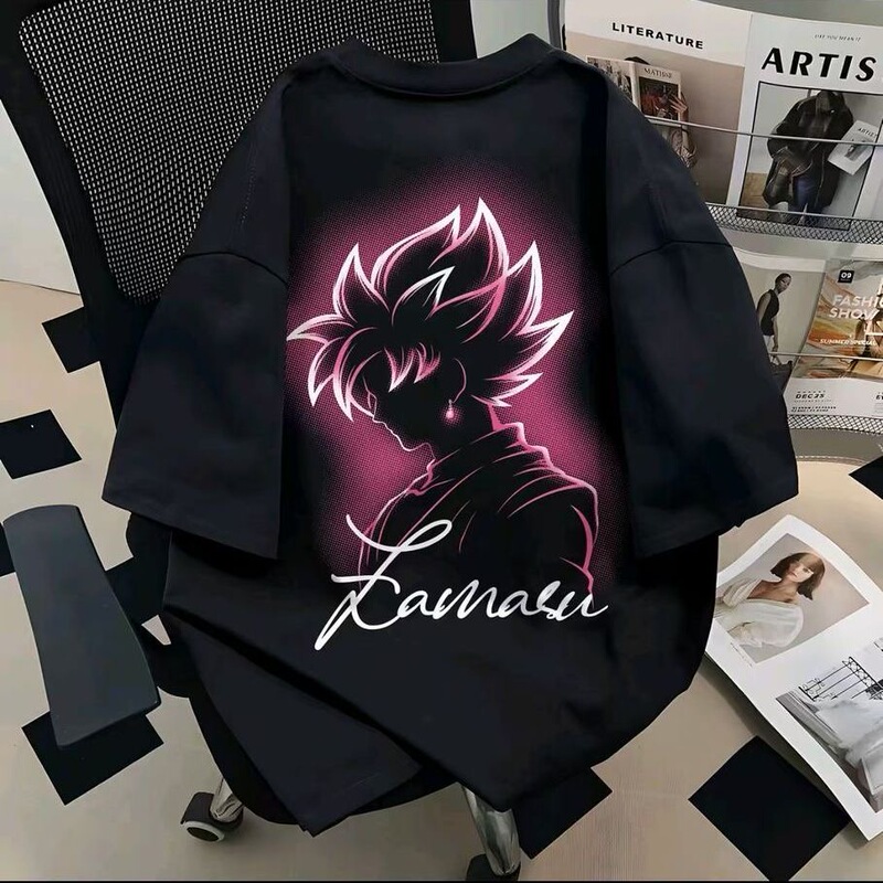 Dragon Ball Super Zamasu Black Goku Heavyweight Pure Cotton Short-Sleeve Crew Neck Loose Summer Trendy Thin American-Style T-Shirt for Men