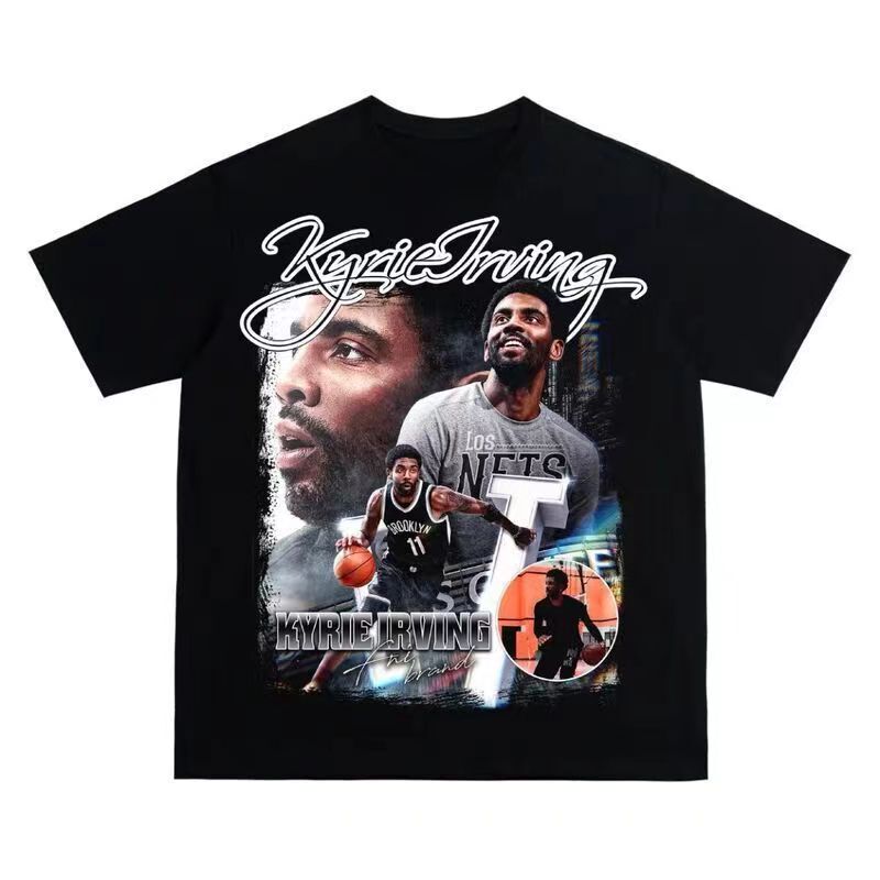 2024 New Model Star Basketball Player Kyrie Irving Printed Short T-Shirt American Style Loose Cotton Top Trendy Short-Sleeve European and American Style