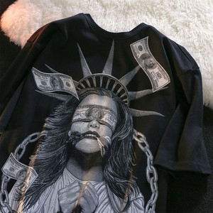 Design-Focused, Niche, Oversized, Liberty Statue, Pure Cotton, Short-Sleeved T-Shirt for Women, Summer, Loose, American Retro Top