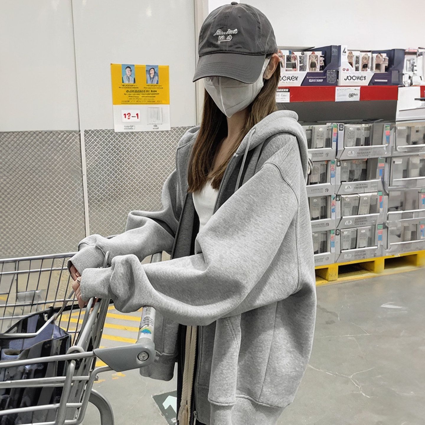 灰色早秋卫衣外套女开衫连帽2026新款宽松拉链秋冬季加绒加厚上衣