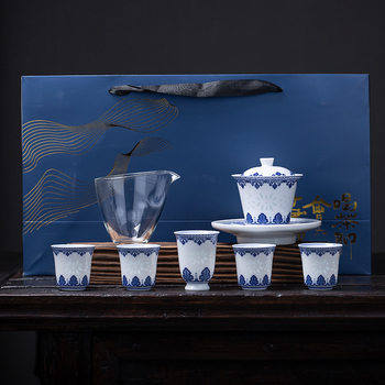 Jingdezhen Hand-Painted Blue and White Porcelain Exquisite Ceramic Household Tea Set for Making Tea, Kung Fu Tea Set, Tea Cup Set, 2026 New Model