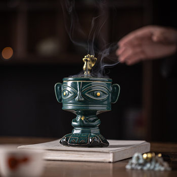Sanxingdui Cultural and Creative Retro Incense Burner for Home Use, Indoor Sandalwood Incense, Aromatherapy Ceramic Mosquito Coil Incense Holder Ornament
