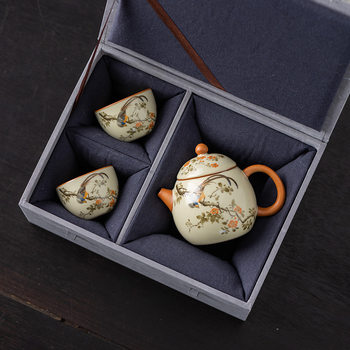 Enamel Ru Kiln Dragon Egg Teapot Single Pot for Home Use, Crackled Teapot, Can Hold One Pot and Two Cups, Kung Fu Tea Set