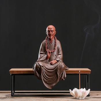 Zen-Inspired Purple Clay Ceramics by Master Hongyi, Decorative Pieces for Study Rooms, Creative Buddha Statues, Chinese-Style Home Craft Decorations