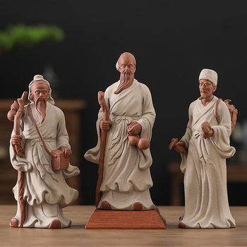 Ceramic Historical Ceramic Figurines of Ancient Doctors Li Shizhen, Hua Tuo, and Sun Simiao for Home Living Room Tabletop Decoration