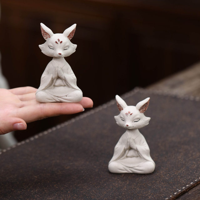 Handmade purple sand tea pet little fox fairy creative fox ornaments tea ceremony tea tray decorations fine tea set tea play