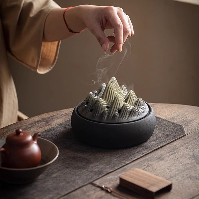 Qianli Jiangshan Ceramics Home Indoor Mosquito Incense Stove with Cover Safety Tray Box Mosquito Incense Incense Support Frame Placer