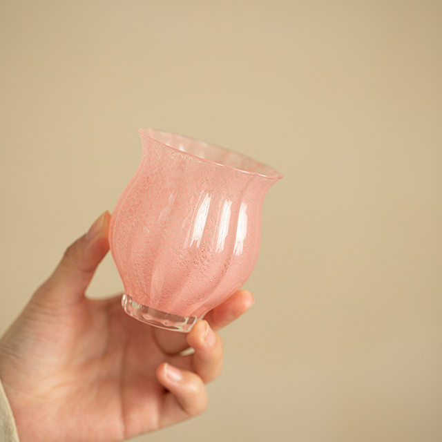 Handmade crystal glass pink glazed tea cup ceramic tea set petal master cup girls narcissus cup tea cup