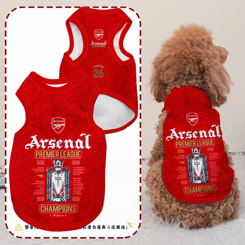 25-26 Season Arsenal Team Premier League Championship Football Fan Pet Vest Dog Cat Clothing Anti-Shedding
