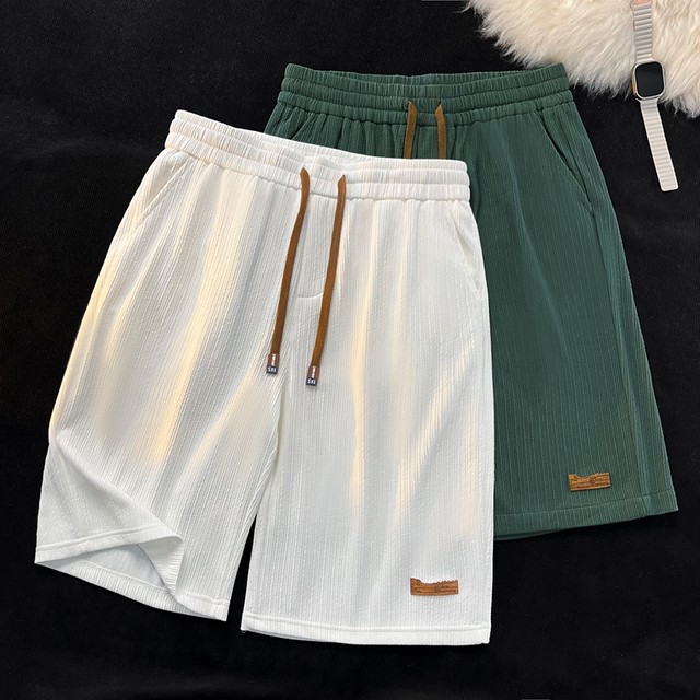 Casual shorts men's summer thin Korean style trendy ice silk sports pants large size loose Hong Kong style 5-point pants slit
