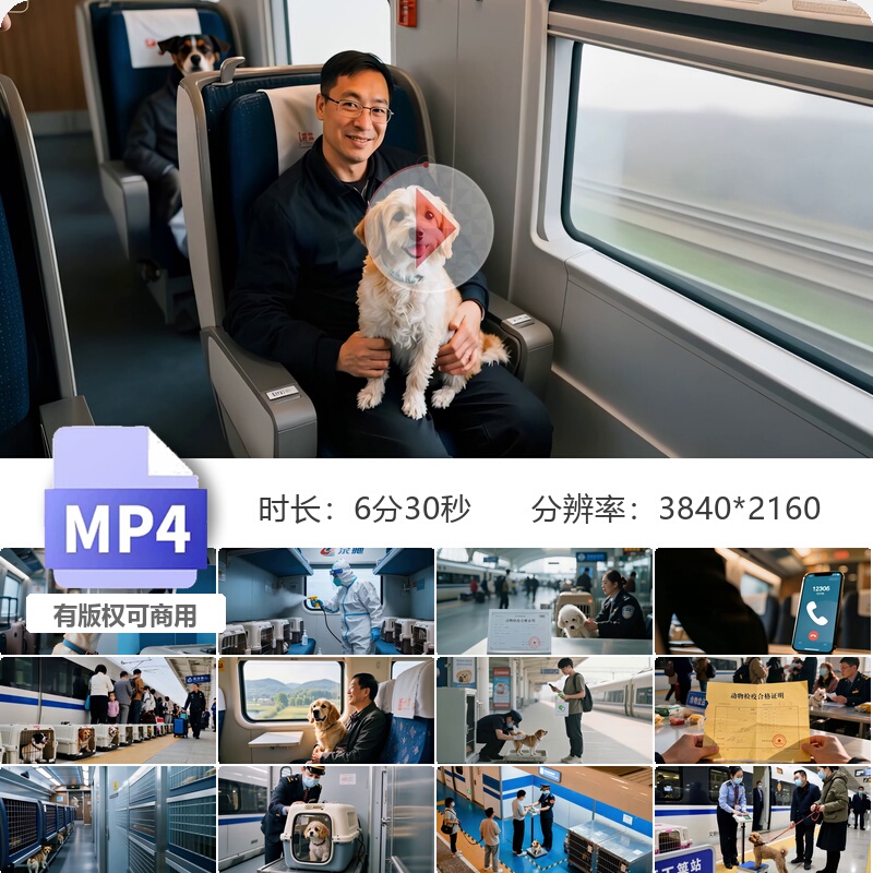 High-Definition Video Footage of Pet Transport on High-Speed Trains, Dog and Cat Travel, Crew Members, Quarantine, and Luggage Inspection