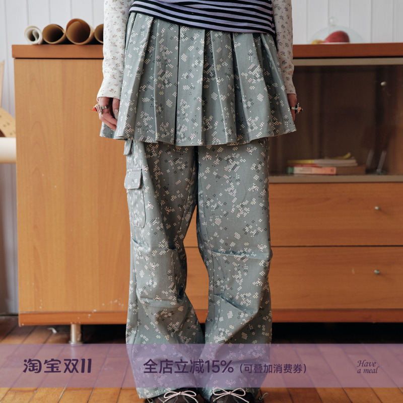 Haveameal【Gray Mosaic】Original Skirt-Pants Jeans, Detachable Two-Piece Set, Low Saturation Layering Haveameal【Gray Mosaic】Original Skirt-Pants Jeans, Detachable Two-Piece Set, Low Saturation Layering