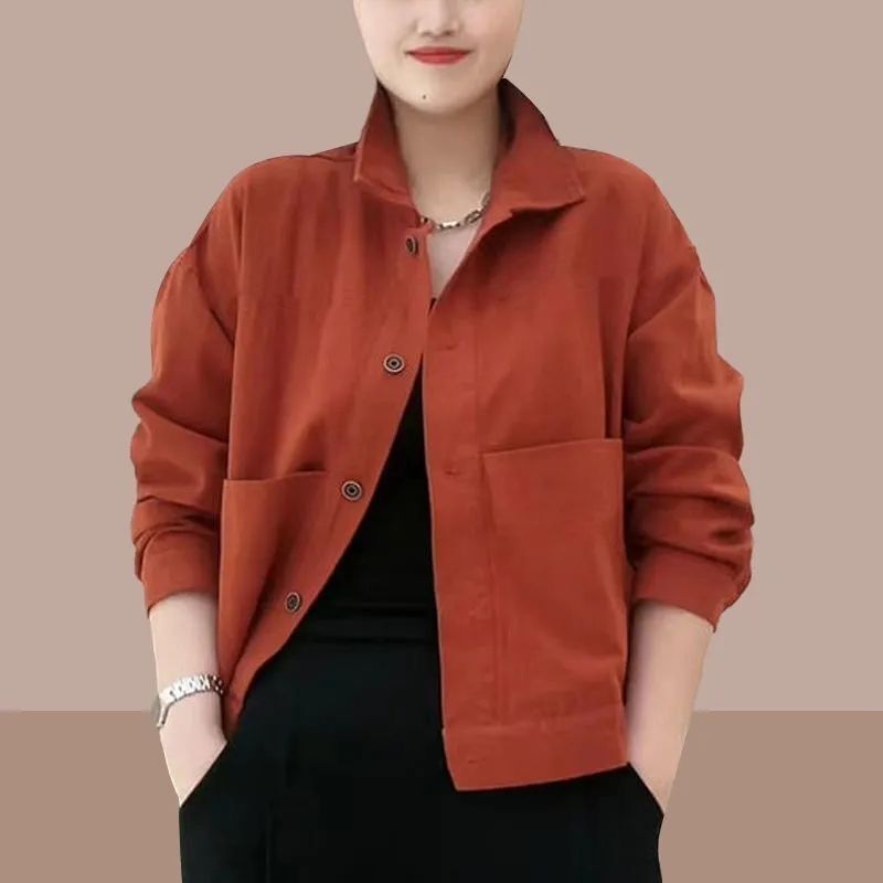 Early Autumn New Fashion Retro Solid Color Versatile Jacket 2026 Loose Slimming Large Pocket Thin Simple Shirt Trendy