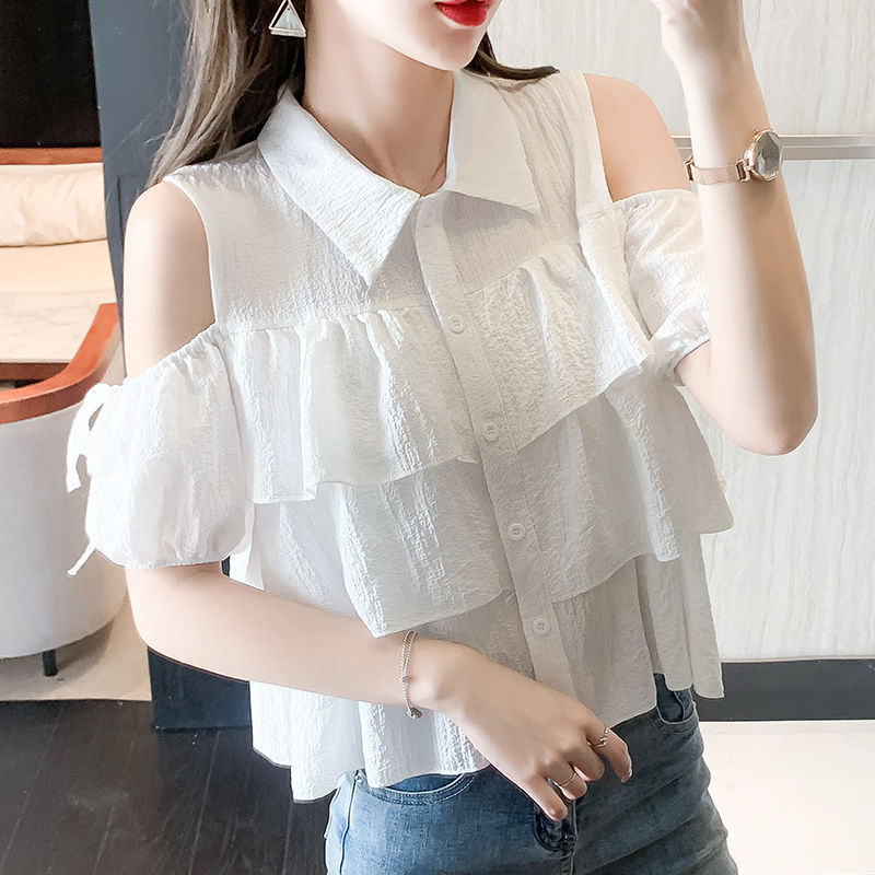 Fashionable, Simple, Versatile, Sweet, Niche Tops, 2026 Summer New Style, Patchwork Off-Shoulder Design, Unique and Trendy Shirts