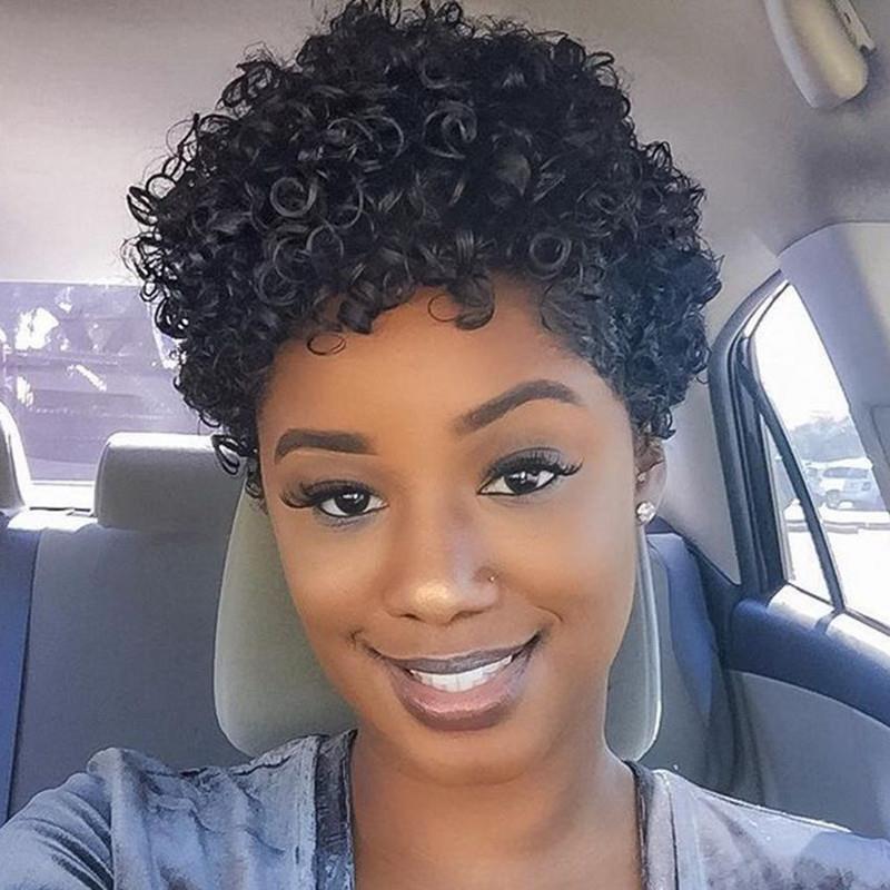 Alibaba International Station Wig African Small Curls Fluffy Realistic Short Curly Hair Black Synthetic Fiber Hair