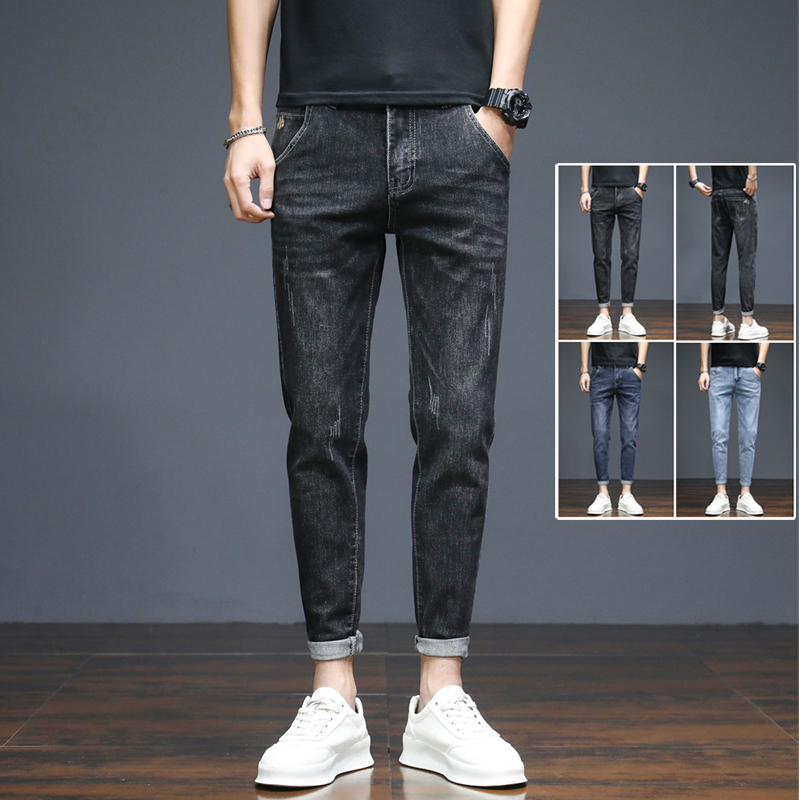 Men's Cropped Jeans 2026 New Slim Fit Tapered Korean Style Trendy Pants Summer Stretch High-End Thin Style