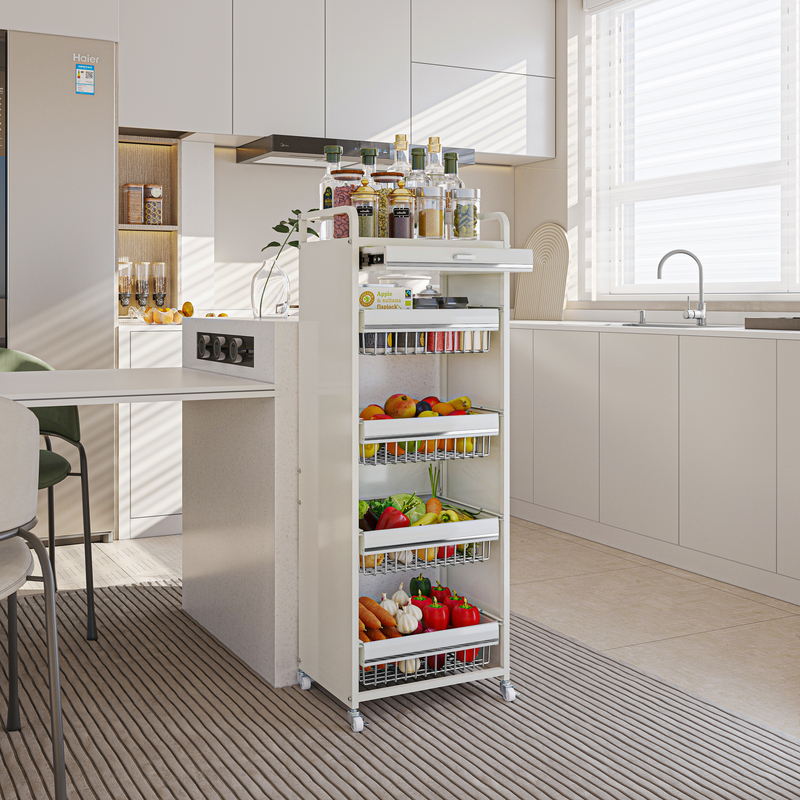 Kitchen Vegetable Storage Rack, Floor-Standing Multi-Layer Vegetable Rack with Drawer, Small Trolley, Multi-Functional Fruit Storage Rack