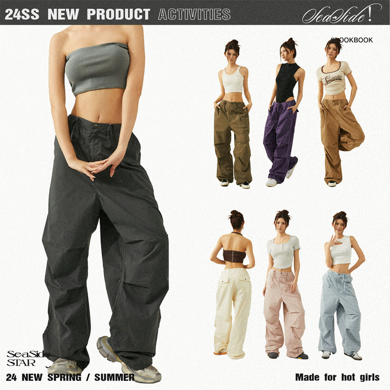 Seaside Street Dance American-Style Multi-Color Parachute Pants High-Waisted Jazz Dance Pants Thin Wide-Leg Cargo Pants for Women