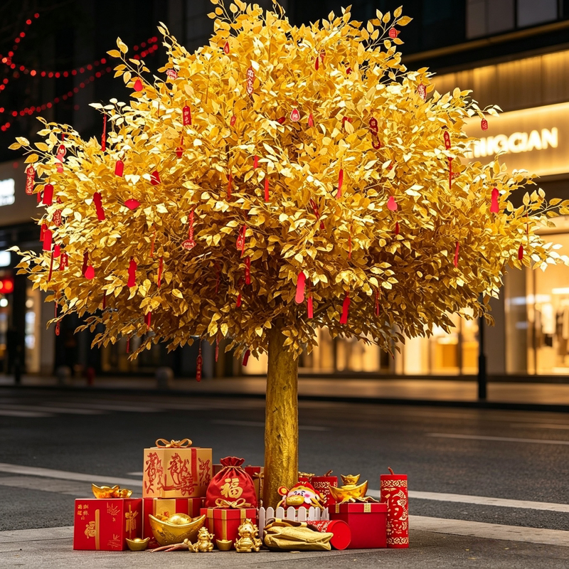 Artificial Golden Banyan Tree, Money Tree, Wish Tree, Fortune Tree, Money Tree for Mall Decoration, New Year and Spring Festival Decoration Tree Ornaments